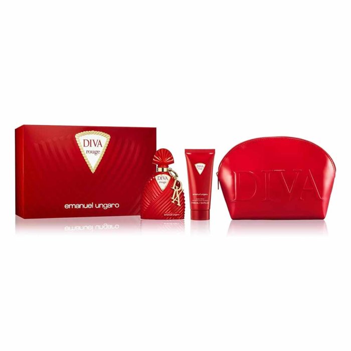 Emanuel Ungaro Diva Rouge Gift Set: EDP 100ml - Body Lotion 100ml - Pouch