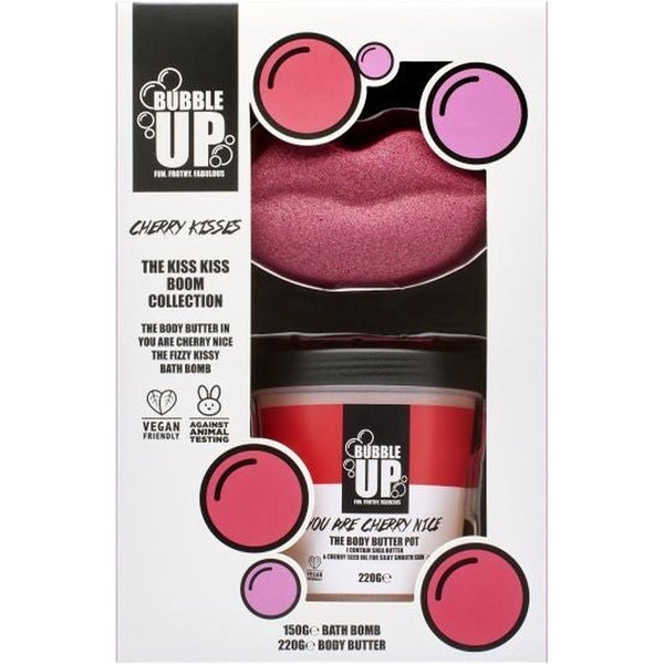 Bubble Up Kiss Kiss Boom Gift Set 150g Fizzy Kissy Bath Fizzer + 200g Cherry Nice Body Butter