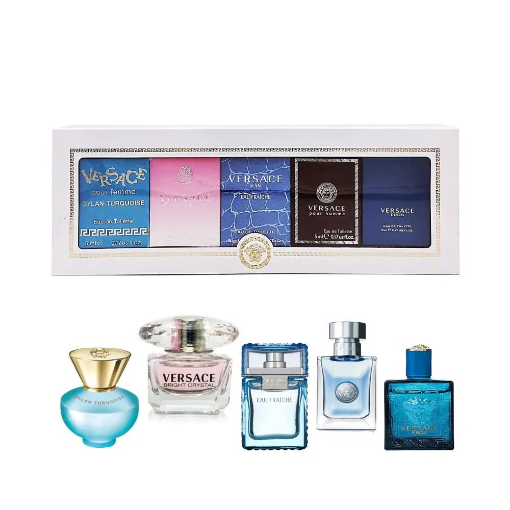 Versace Mini Set Gift Set 5ml Dylan Purple EDP + 5ml Bright Crystal EDT + 5ml Eau Fraiche EDT + 5ml Pour Homme EDT + 5ml Eros EDT