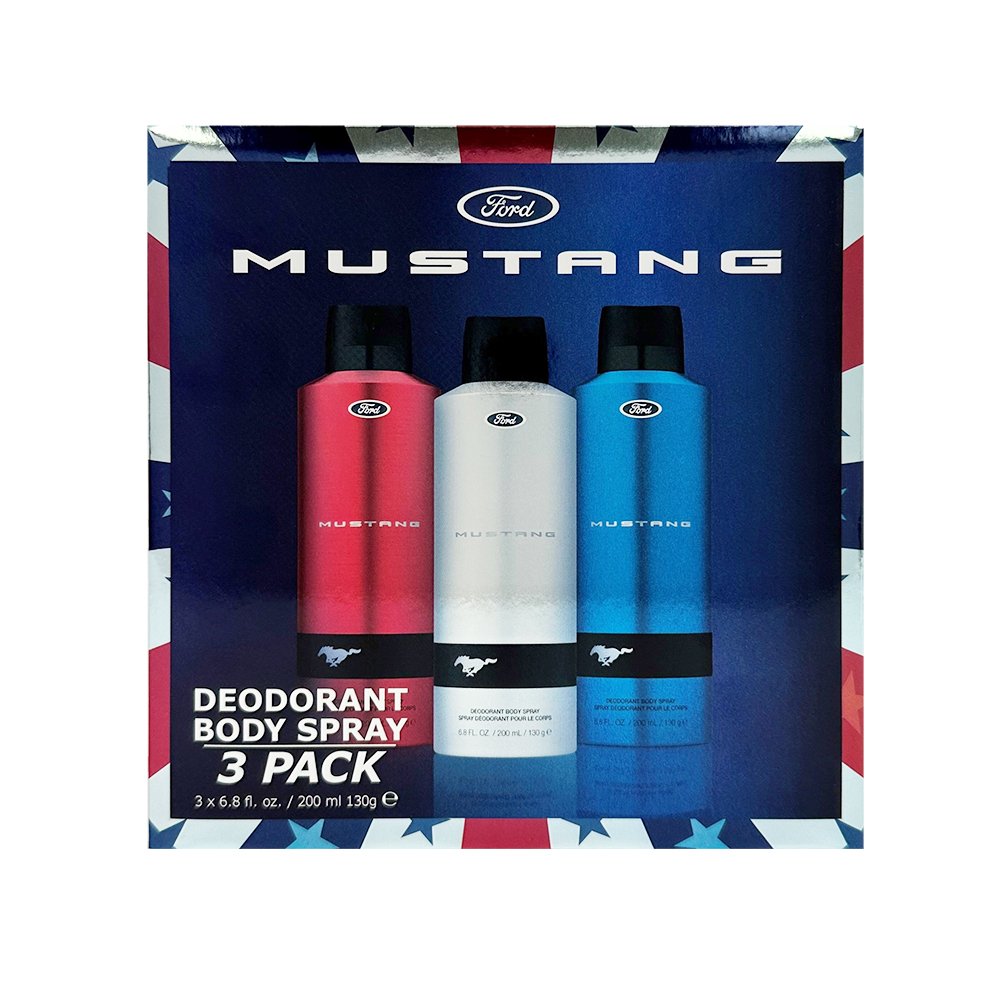 Mustang Ford Deodorant Spray Gift Set 200ml Red + 200ml White + 200ml Blue