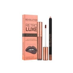 Makeup Revolution Retro Luxe Metallic Lip Kit 1g Lip Pencil + 5.5ml Liquid Lipstick - Sovereign