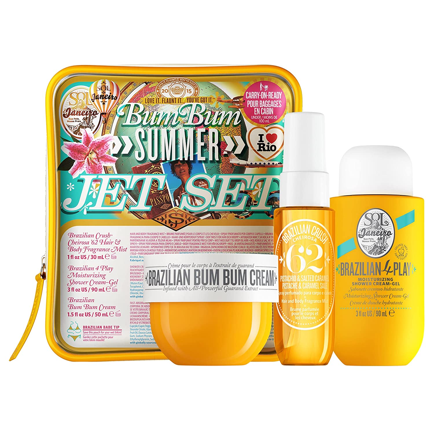 Sol De Janeiro Bum Bum Jet Gift Set 50ml Brazilian Bum Bum Body Cream + 90 Shower Gel + 30ml Cheirosa '62 Body Mist