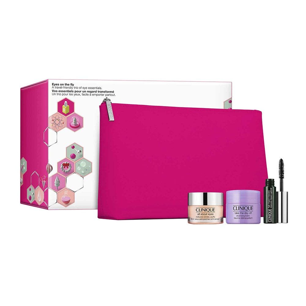 Clinique Eyes On The Fly Gift Set 3.5ml High Impact Mascara + 15ml Take The Day Off Cleansing Balm + 15ml All About Eyes Eye Cream + Pouch