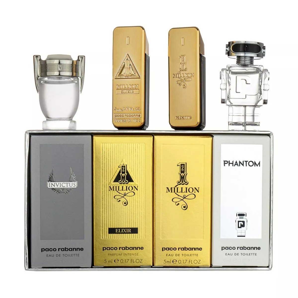 Paco Rabanne Miniatures For Him Gift Set 5ml 1 Million EDT + 5ml 1 Million Elixir EDP + 5ml Invictus EDT + 5ml Phantom EDT