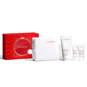 Clarins Body Care Set: Rich Body Lotion 200ml + Hand and Nail Treatment Cream 30ml + Body Scrub 30ml
