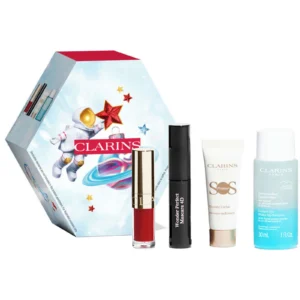 Clarins Make up Essentials Gift Set - Lip Comfort Oil 1.4ml + Clarins SOS Primer White 10ml +  Clarins Wonder Perfect Mascara  01 Black 3ml + Clarins Instant Eye Make-up Remover 30ml