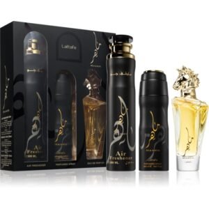 Lattafa Perfumes Maahir Gift Set 100ml EDP + 200ml Perfumed Body Spray + 300ml Air Freshener