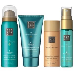 Rituals The Ritual of Karma Gift Set 70ml Body Cream + 50ml After Sun Shower Gel 50ml Foaming Shower Gel + 30ml Shimmering Body Oil + Toiletry Bag