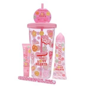 Sunkissed Love Hearts Drinking Cup Gift Set 60ml Hand Cream + 16ml Lip Butter + Drinking Cup
